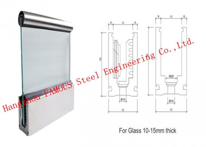 Le fond en verre en aluminium de profilé en u de balustrade en métal à la maison de décoration pour à l'intérieur et dehors 0